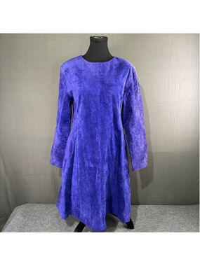 VTG Suede Leather Dress Women 8 Brettons 80s 90s Fit Flare Nostalgic Rock Purple